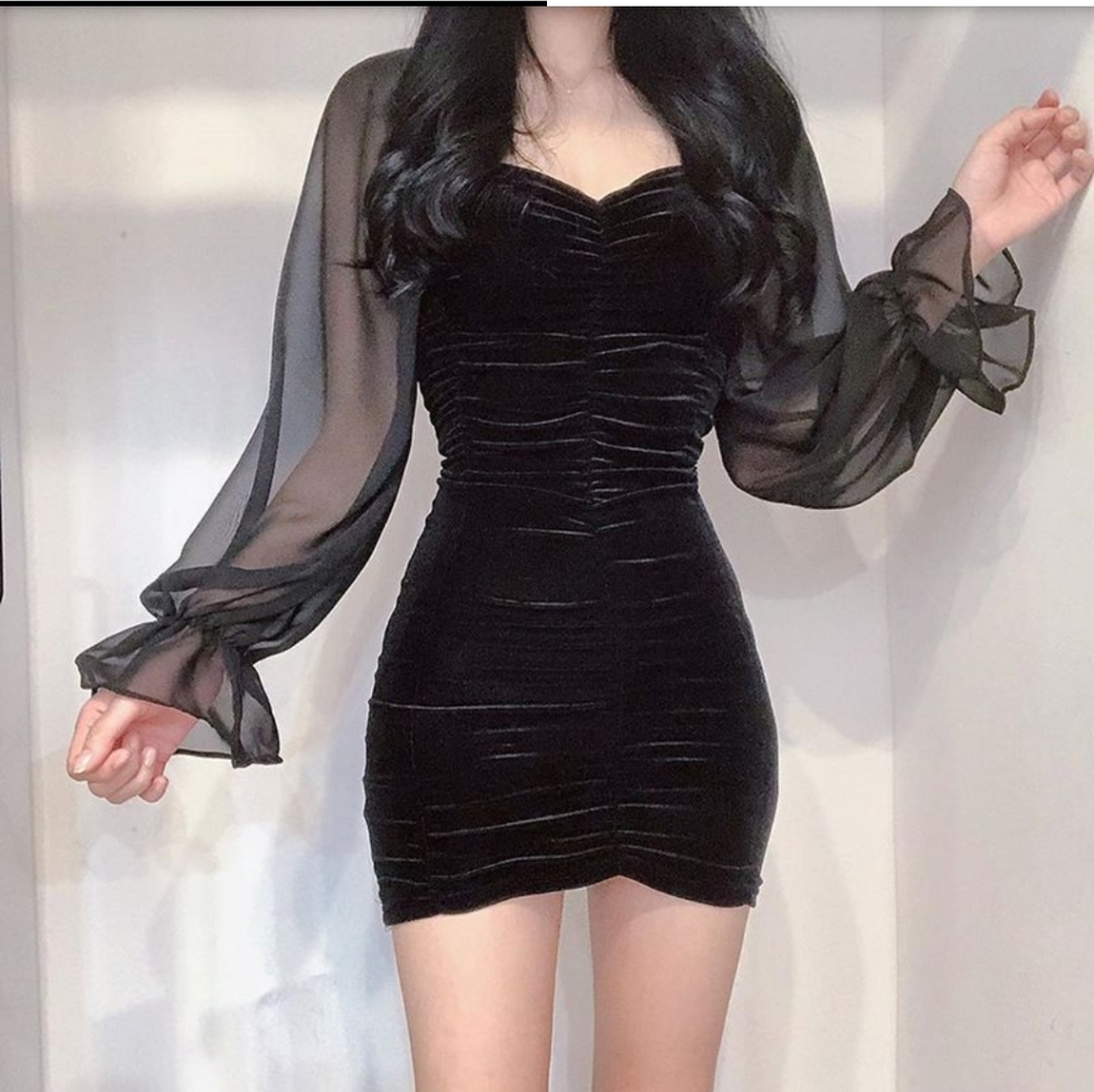 Yesstyle square neck velvet mini bodycon dress
